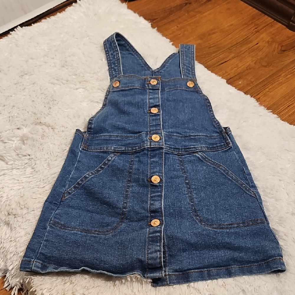 BcbGeneration Girls Denim Overall Dress Size 6 Blue Button‎ Front A Line